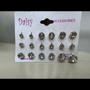 Brand New-9 Pair Faux Diamond Earrings